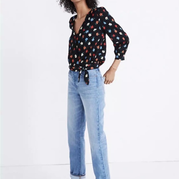 Madewell floral wrap shirt XXS black multi colorful cropped top party classic - Picture 3 of 13
